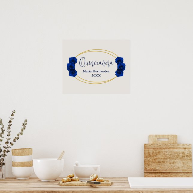 Poster Royal Blue et Gold Geometry Quinceañera (Cuisine)