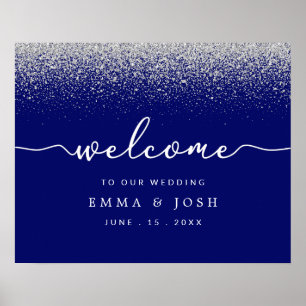 Poster Royal Blue moderne avec Mariage Parties scintillan