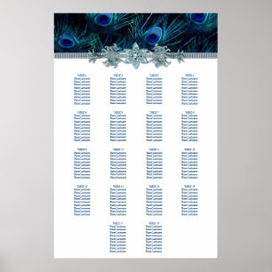 Poster Royal Blue Peacock Wedding Seating Chart