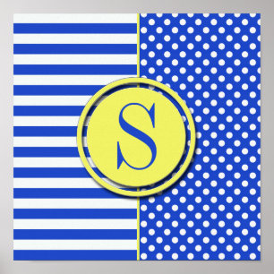 Poster Royal Blue Pois et stries-Monogram STaylor