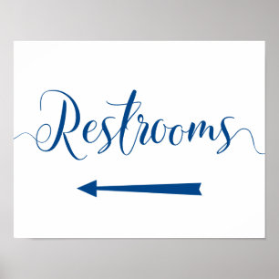 Poster Royal Blue Restrooms Sign - Left Arrow Directions