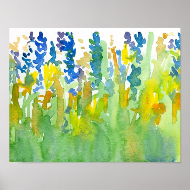 Poster Royal Blue Sunshine Jaune Aquarelle Fleurs (Devant)