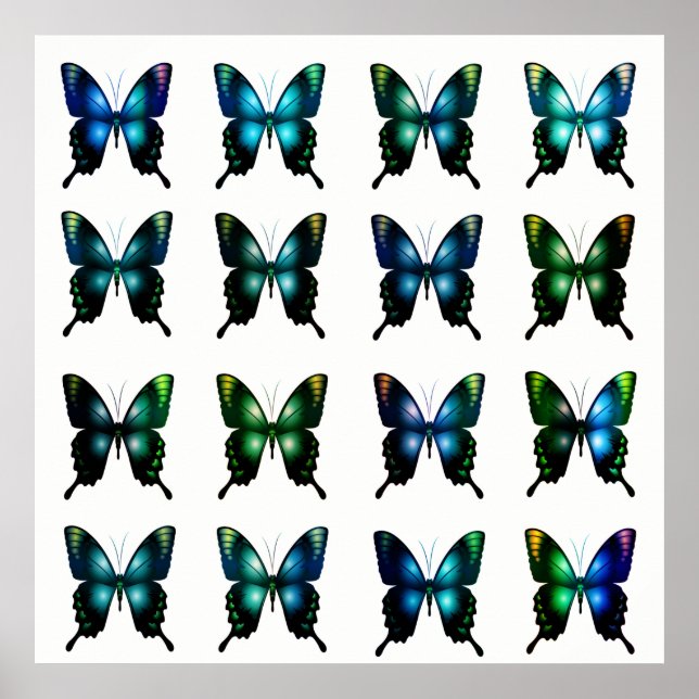 Poster Royal Blue Turquoise Élégant Papillons Whimsical (Devant)