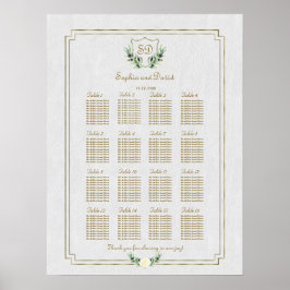 Poster Royal Gold Crest Lush Greenery Seating Chart