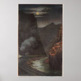 Poster Royal Gorge, CO - Vue au clair de lune du train