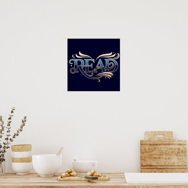 Poster Royal Ornate Blue & Gold "READ" Masterpiece (Cuisine)