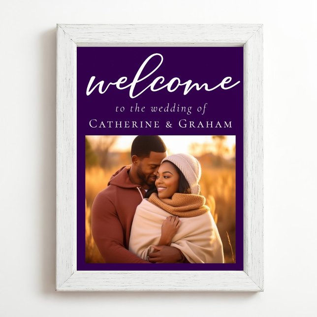 Poster Royal Purple Couple Photo Mariage Chic Bienvenue (Créateur téléchargé)