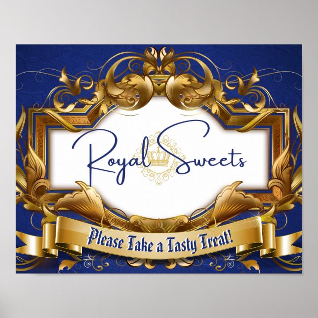 Poster Royal Sweets Blue & Gold Elégant Panneau de Buffet (Devant)