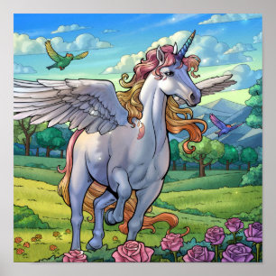 Poster Royaume de conte de fées licorne arc-en-ciel magiq