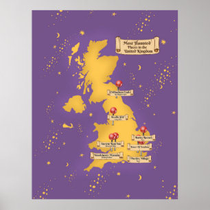 Poster Royaume-Uni La Carte Des Lieux Les Plus Hantés.