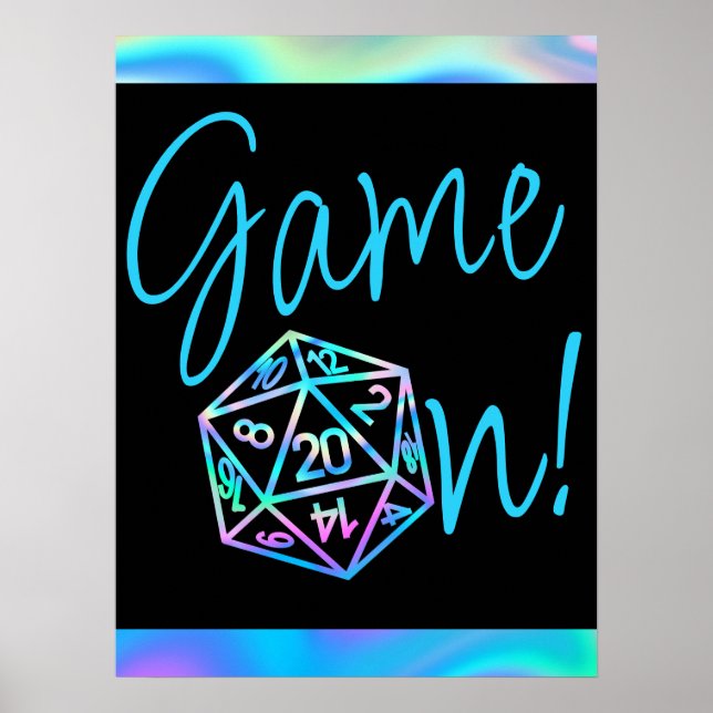 Poster RPG Game On | Holo Retro PnP Tabletop Gamer Dice (Devant)