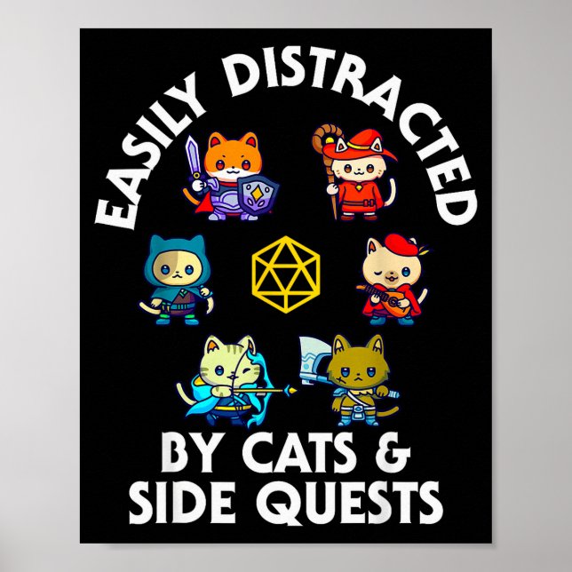Poster Rpg Gamer Cats Side Quest Funny Nerd Adhd Cat Men  (Devant)