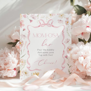 Poster Ruban à arc rose Fleur sauvage barre Momosa aquare