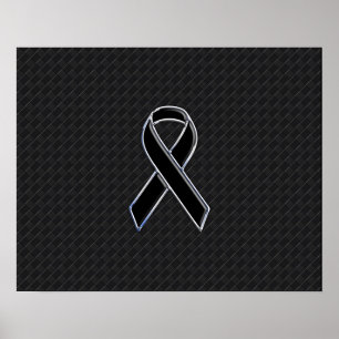 Poster Ruban de sensibilisation noir de style Chrome