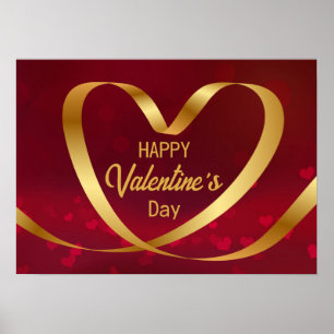 Poster Ruban Heureuse Sainte-Valentin Gold Heart Rouge