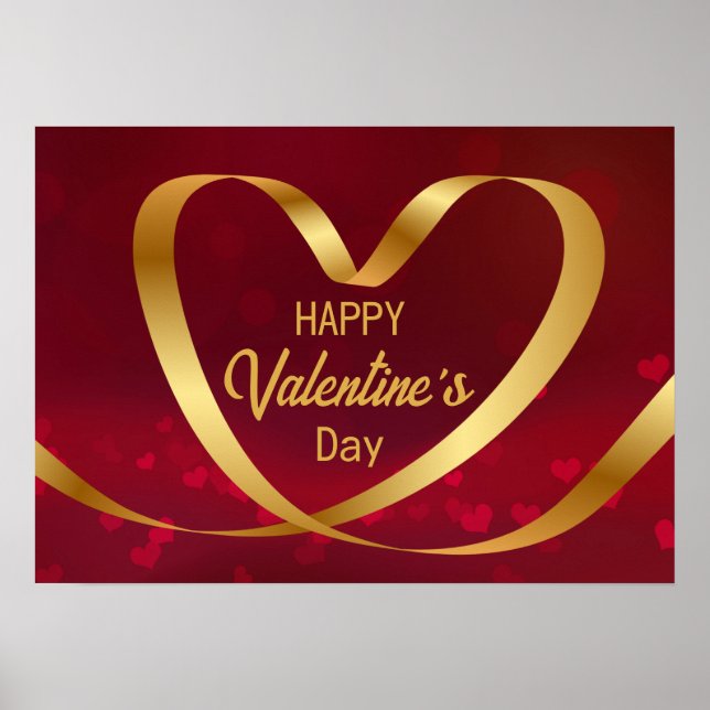 Poster Ruban Heureuse Sainte-Valentin Gold Heart Rouge (Devant)