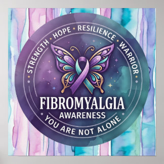 Poster Ruban papillon de sensibilisation à la fibromyalgi