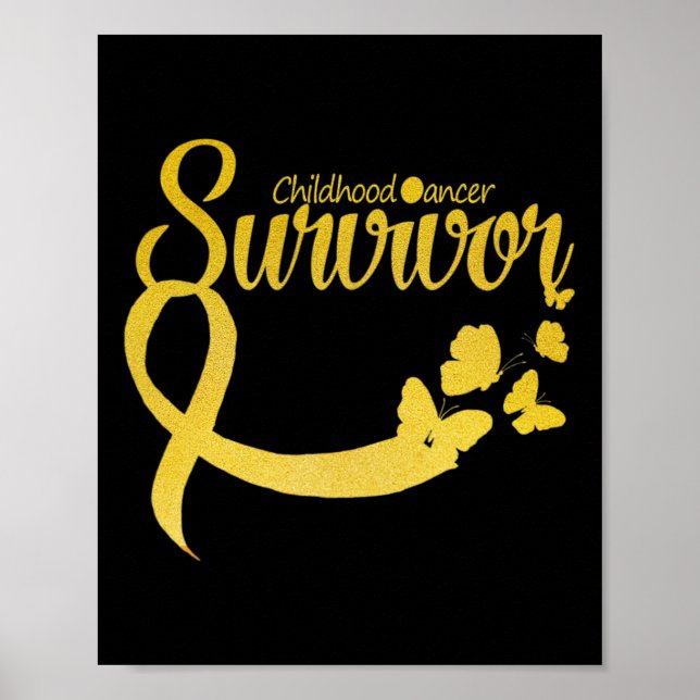 Poster Ruban papillon de survivant du cancer infantile Se (Devant)