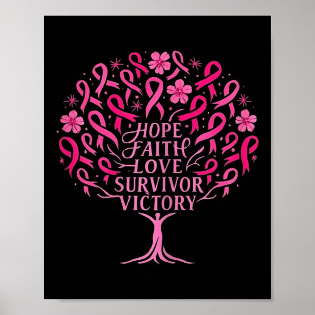 Poster Ruban rose Cancer du sein Survivant Hope Faith Lov (Devant)