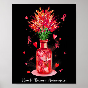 Poster Ruban Rouge Floral de Soutien à la Sensibilisation