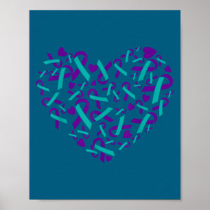 Poster Ruban sarcelle et violet de sensibilisation à la p