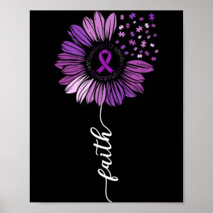 Poster Ruban tournesol violet hommes et femmes Alzheimer