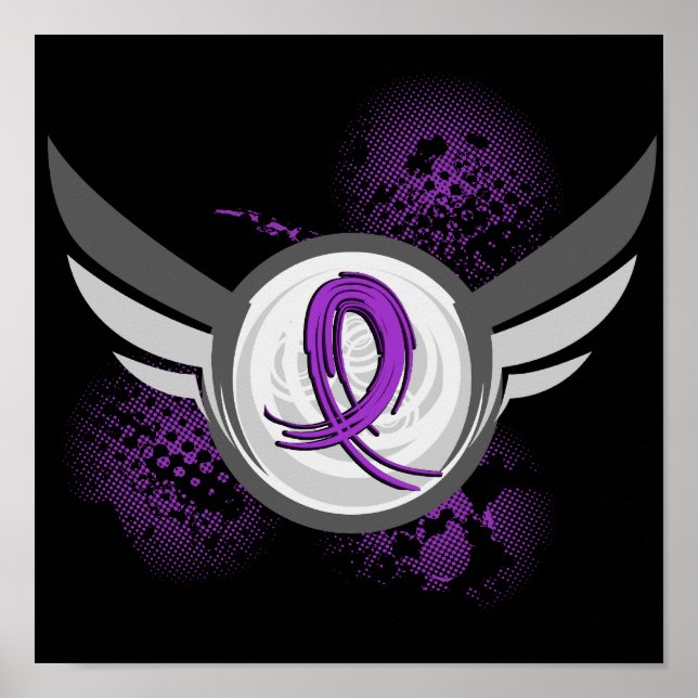 Poster Ruban Violet Et Ailes Fibrose Cystique (Devant)