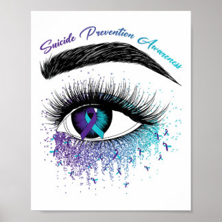 Poster Ruban violet sarcelle et œil de prévention du suic