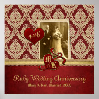 Ruby Mariage Anniversaire Antique Damask Or Rouge