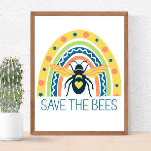Poster Ruche Apiculteur Rétro Bio Abeille Arc-en-ciel