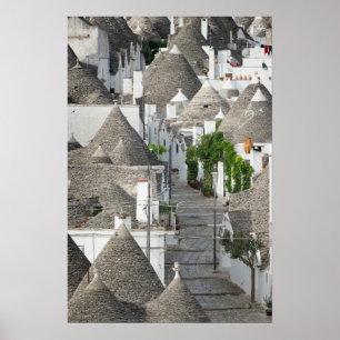 Poster Rue avec trulli maisons à Alberobello, Pouilles