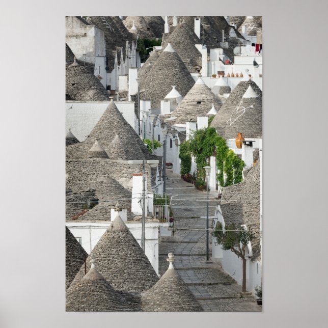 Poster Rue avec trulli maisons à Alberobello, Pouilles (Devant)