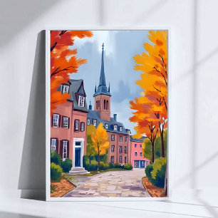 Poster Rue de village européen aquarelle voyage