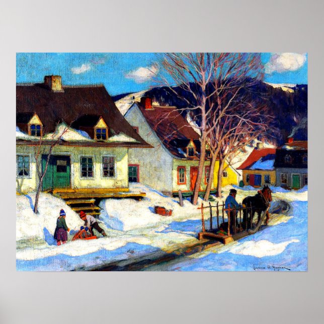 Poster Rue du village de Québec - Oeuvre de Clarence Gagn (Devant)