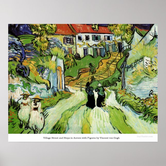 Poster Rue du village et marches à Auvers par van Gogh (Devant)
