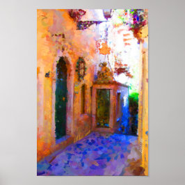 Poster Rue étroite à Taormina Italie Jaune violet Art