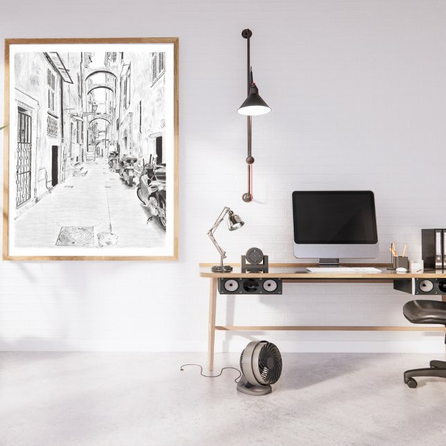 Poster Rue italienne étroite, noir et blanc (Créateur téléchargé)