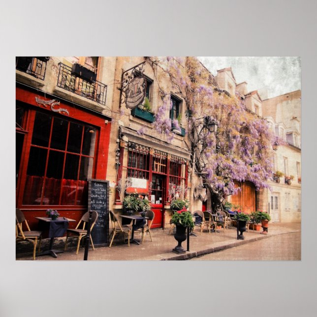Poster Rue romantique et restaurant à Paris, France (Devant)