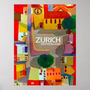 Poster Rues de la ville de Zurich, Suisse. Vue aérienne