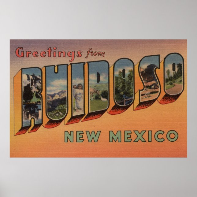 Poster Ruidoso, Nouveau-Mexique - Scènes de grandes lettr (Devant)
