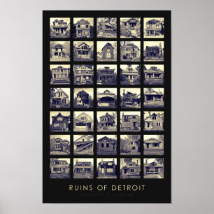 Poster Ruines d'affiche de Detroit - maisons abandonnées