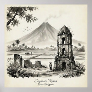 Poster Ruines de Cagsawa & Volcan Mayon Philippines
