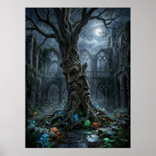 Poster Ruines gothiques d'un arbre ancien