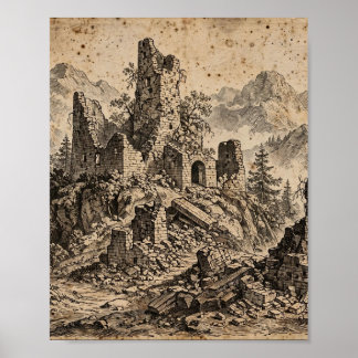 Poster Ruins of the Fallen Keep Print — Biblical Hand-Dra