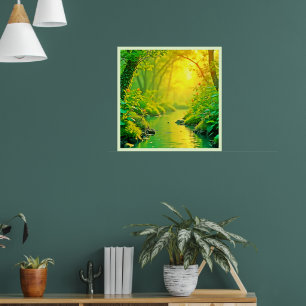 Poster Ruisseau de forêt dorée Art paisible