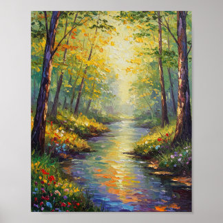 Poster Ruisseau de forêt rêveuse | Style impressionniste