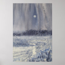 Ruisseau Russe sous l'aquarelle lune Imprimer