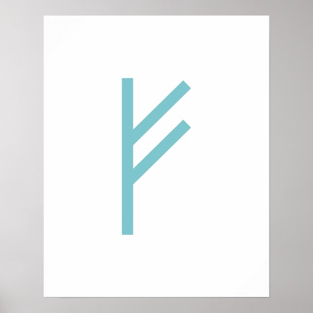 Poster Rune viking turquoise géométrique Fehu (Prospérité (Devant)