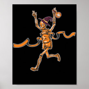 Poster Running Skeleton Runners Funny Halloween Sport