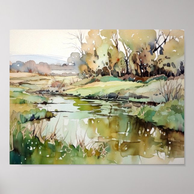 Poster Rural River Watercolor  (Devant)
